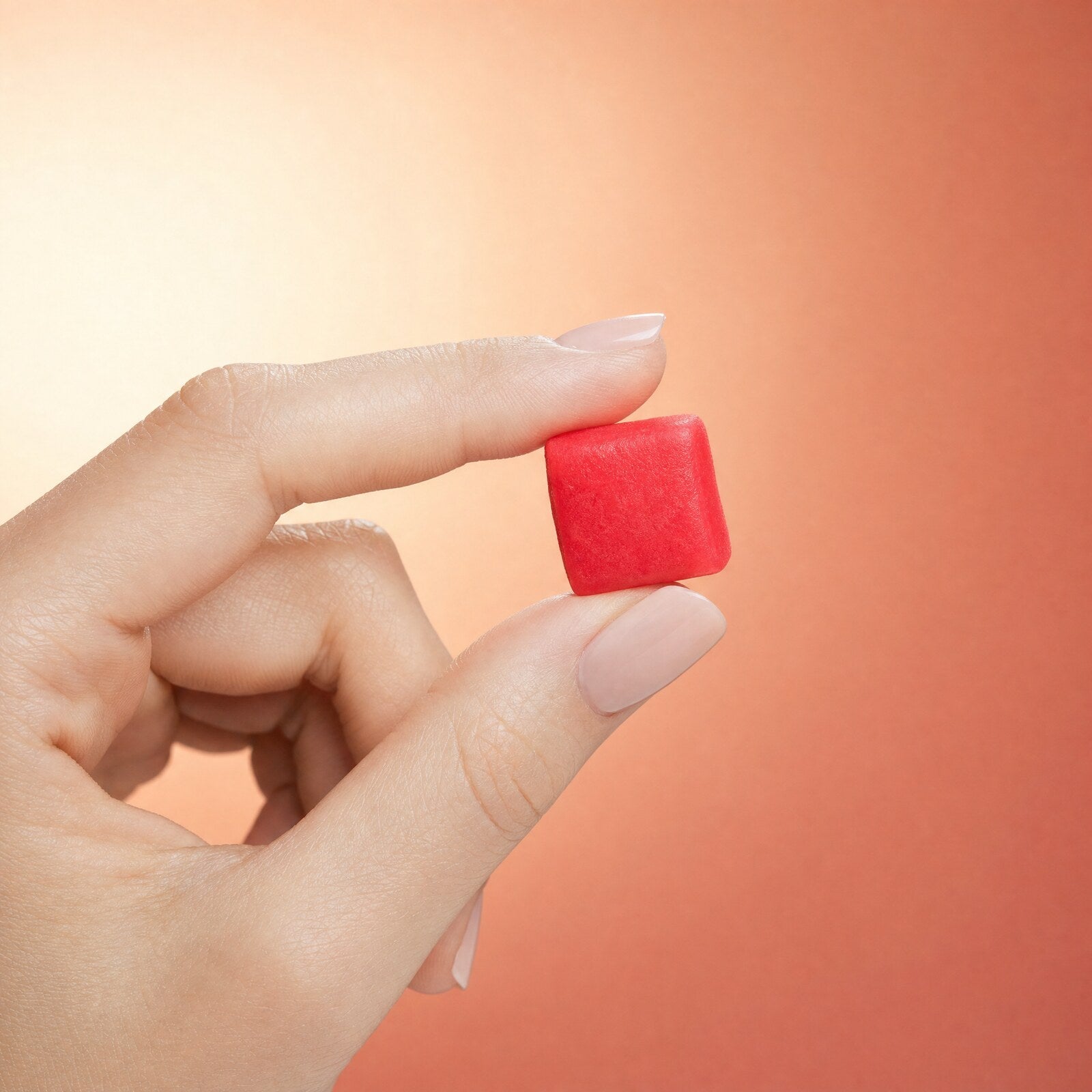 Charge Chews protein gummy held between fingers
