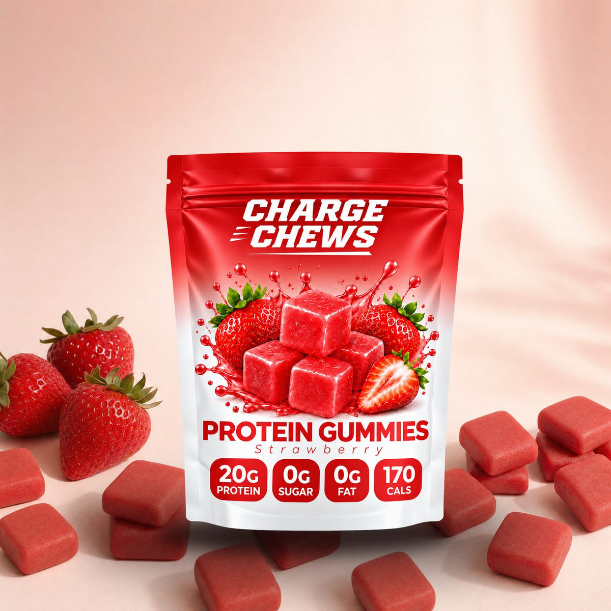 Charge Chews strawberry protein gummies pouch